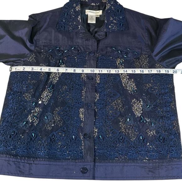 Coldwater Creek Silk Blend Shantung Jacket Size Small Embroidered Blue - Picture 8 of 10